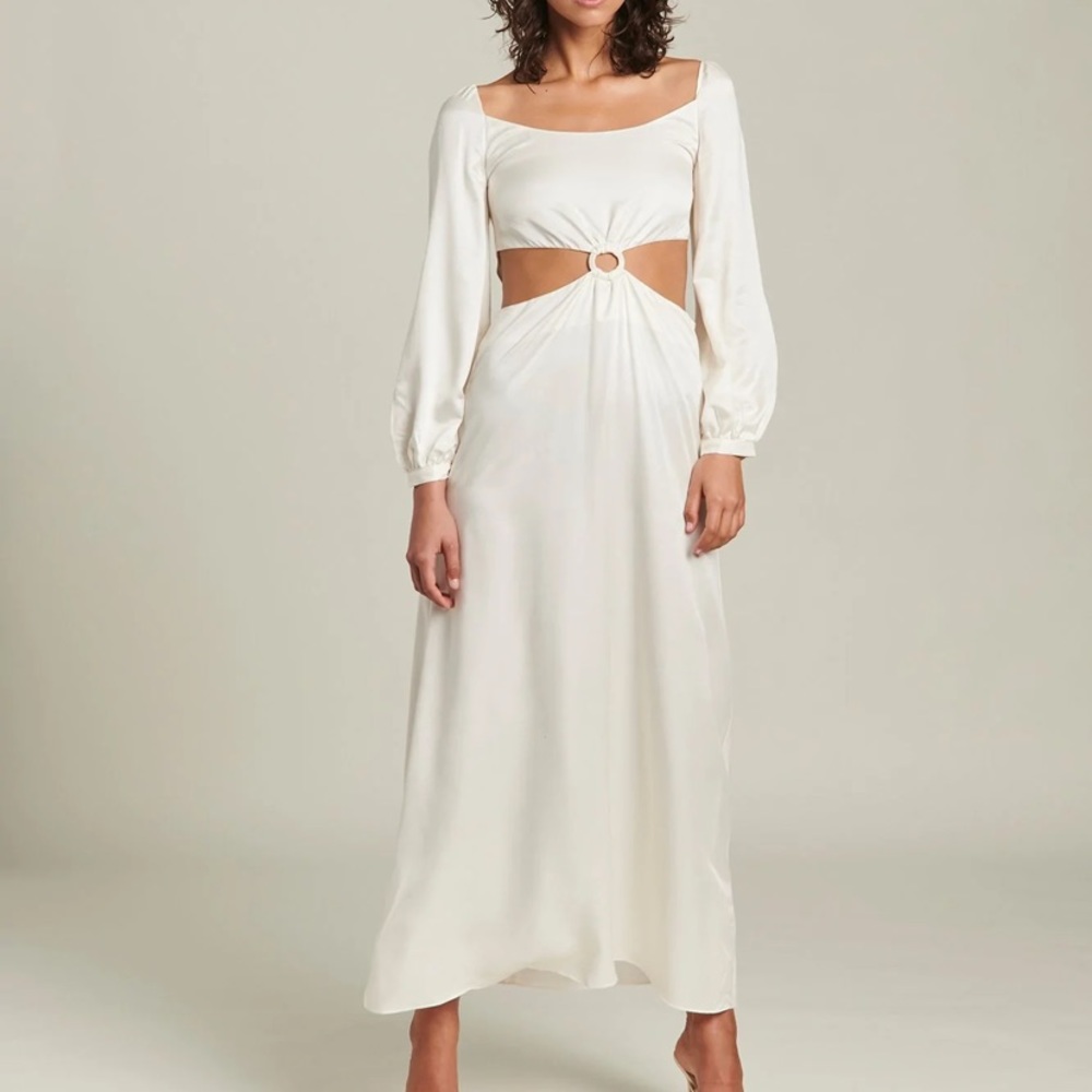 Ginia Long-Sleeve, Detailed Cut-Out Silk Blend Dress